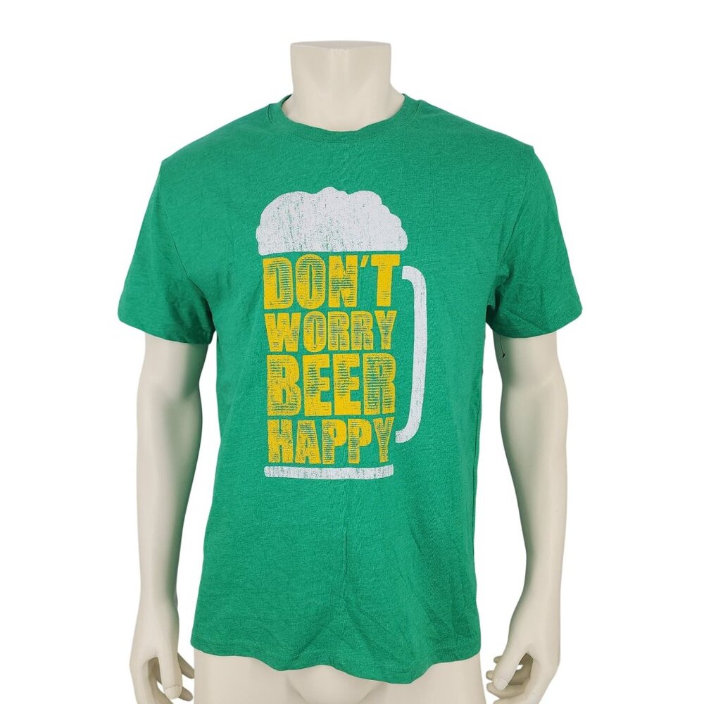 Unisex Press Lab NWOT Don't Worry Beer Happy Green T-Shirt Medium Tee